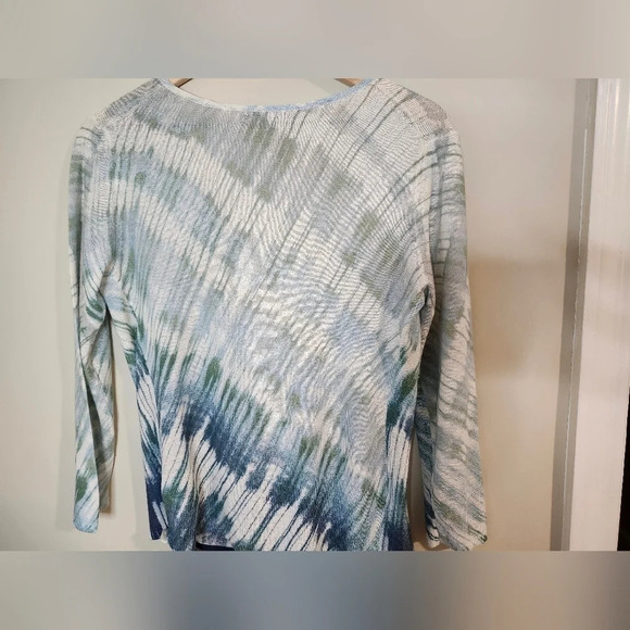 Nic + Zoe Womens Linen Blend Wrap Top Size XS Blue Green Ombre Boho Balletcore - Picture 4 of 8